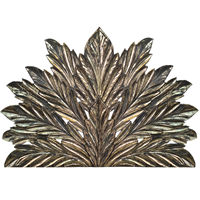 Tête de lit Smart Art en bois d'ingénierie, taille Queen, motif feuille de palmier, finition dorée, style Maroc et côtier, inspirée des styles tropicaux