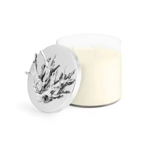 Frasco de vidrio para velas transparente con diseño de espina de pescado, tapa plateada, detalle de rama de granada en latón antiguo, para bodas y eventos. - Product Image 4