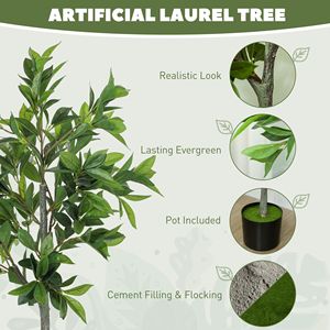 Arbre artificiel de laurier réaliste, 345 feuilles en PEVA, plante artificielle en pot pour la décoration de la maison, Halloween, extérieur, salon, soie verte - Product Image 4