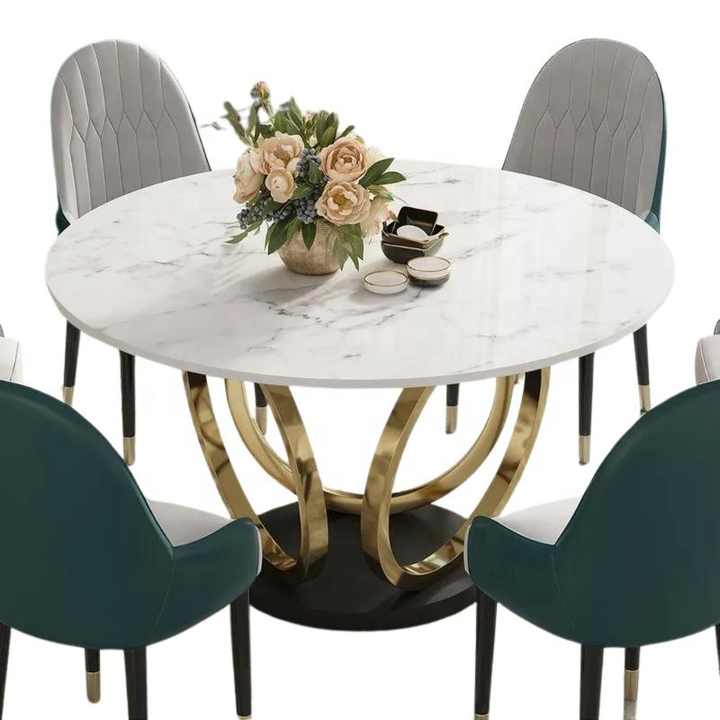 Modern Luxury Round Dining Table with Stainless Steel Legs and Top ...
