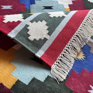 Dhurries en coton classique Unique traditionnel propre 018 motifs tissés à la main tapis et ensembles pour les espaces minimalistes - Product Image 5