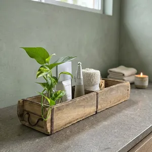 Plateau de rangement vintage en bois pour moules à briques, avec poignée en fer, style rustique, pour la décoration de la ferme, du jardin et de la maison - Product Image 5