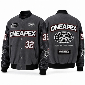 Blouson de course pour homme noir anthracite, style Letterman et Bomber, brodé, streetwear, vêtements en gros - Product Image 1