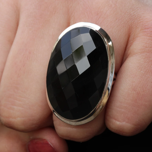 Chakra Cut Black Onyx <b>Ring</b> Natural Onyx Gemstone 925 <b>Silver</b> Protection Stone <b>Ring</b> <b>Men</b> Women Jewelry - Product Image 1