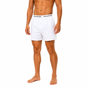 Boxers pour hommes 100 % coton, logo personnalisé, ceinture élastique, braguette boutonnée, coupe ample, sous-vêtements en coton respirant - Product Image 1