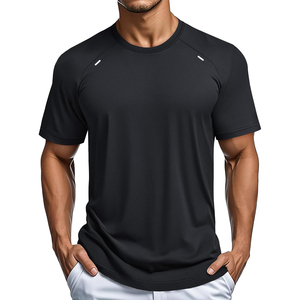 Camiseta Deportiva de Punto para Hombre, Cuello Redondo, Color Sólido, Corte Ajustado, Secado Rápido, Estilo Deportivo, Negra, para Gimnasio, Personalizada 2026 - Product Image 1