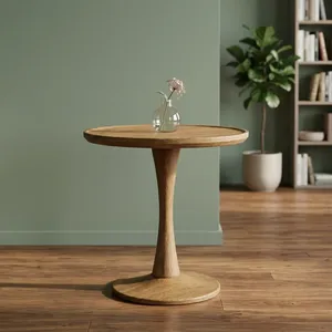 Modern Wooden End <b>Table</b> Round Top Pedestal Base Minimalist Accent <b>Table</b> for Living Room Bedroom <b>Sofa</b> <b>Side</b> <b>Table</b> Home Decor - Product Image 2