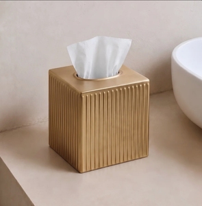 Boîte à mouchoirs carrée en métal doré cannelé, distributeur facial côtelé, accessoire moderne pour salle de bain, fourniture hôtelière en gros - Product Image 3