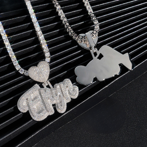 Colgante con Letra, Diamante Sintético Cultivado en Laboratorio, Corte Brillante, Chapado en Rodio, Plata Fina, Regalo para Fiesta Hiphop, Joyería Unisex GRA - Product Image 3