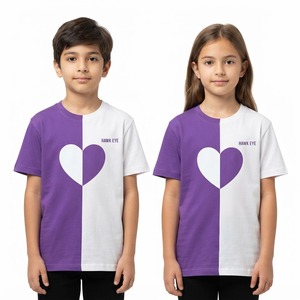 T-shirts unisexes à manches courtes et col rond pour enfants, avec motif cœur color block, vêtements de loisirs, fabricant de vêtements personnalisés pour garçons et filles - Product Image 1