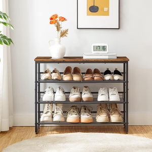 4-Tier Shoe Rack <b>Adjustable</b> Metal Shoe Organizer Rustic Brown Black Industrial Shoe Storage <b>Shelf</b> Entryway Stand - Product Image 2