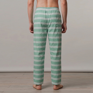 Men's Green Striped Cotton Pajama Pants Elastic Waist <b>Drawstring</b> Summer Lightweight <b>Trouser</b> Street Fashion Printed <b>Trouser</b> Men - Product Image 2