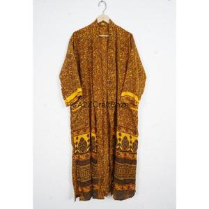 Robe kimono pour femme en soie 100% faite à la main, élégante, patchwork, manches trois quarts, longueur intégrale, col en V, fermeture à cordon, séchage rapide - Product Image 5