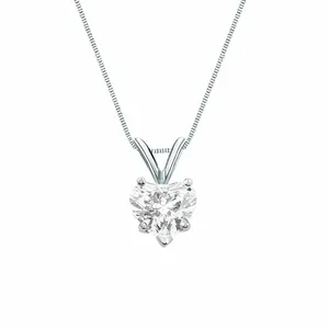 Collier pendentif en or blanc 14 carats massif avec diamant cultivé en laboratoire en forme de cœur de 1 carat - Product Image 2