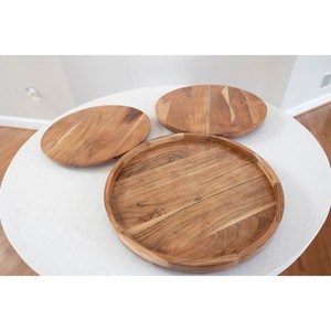 จานหมุนไม้ทำมือลายดอกไม้พร้อมชามกลางลายพืชวินเทจ ดีไซน์เพ้นท์มือ - Product Image 4