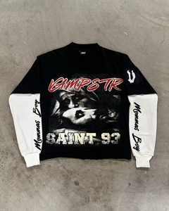 Camiseta de manga larga de doble capa para hombre de gran tamaño con estampado DTG personalizado 300 Gsm recortada con mangas térmicas de gofres - Product Image 1