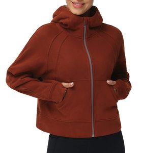 Sudadera con Capucha para Mujer, Color Rojo Óxido, Manga Larga, Tejido de Punto, Algodón, Ropa de Otoño - Product Image 2