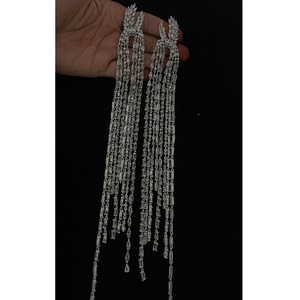 Charming Premium Quality Brass <b>Silver</b> Plated CZ Zircon Trendy Drop <b>Long</b> <b>Earrings</b> Women's Evening Look Party Wear - Product Image 2