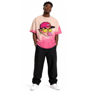 T-shirt à manches courtes pour homme, coupe oversize, 100% coton, 260 g/m², effet délavé personnalisé, imprimé DTG, avec strass - Product Image 3