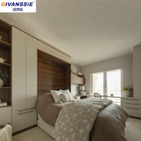 Lit mural escamotable moderne en bois avec canapé en tissu Queen, bureau long, bibliothèque, armoire, lit mural invisible pliable pour bureau et chambre d'amis