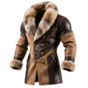 Blouson de motard personnalisable pour homme en cuir véritable marron, col montant, fermeture éclair, imperméable, style urbain vintage, finition délavée, hiver - Product Image 1