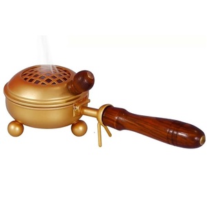 Brass Home Purifying Dhoop Dani Bakhoor Burner Dhoop Holder Dhoop with <b>Wooden</b> Handle for Home Office <b>Temple</b> Puja and Shuddhi - Product Image 5