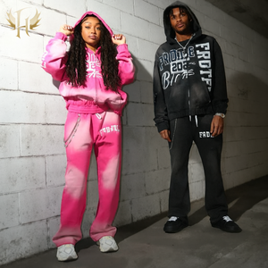 Unisex <b>Tracksuit</b> Full Zip Hooded Gradient Color Streetwear Loose Fit Side Pockets Drawstring Autumn 340g Polyester - Product Image 1