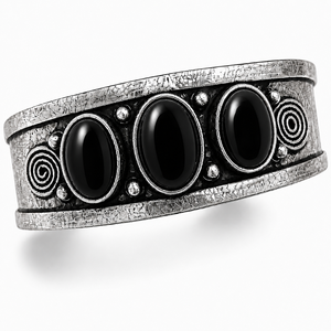 Handmade Black Onyx Bezel Setting Three Stone Oval Wide <b>Cuff</b> Bangle <b>Silver</b>/Gold Plated Brass Classic Bohemian Jewelry for Unisex - Product Image 1