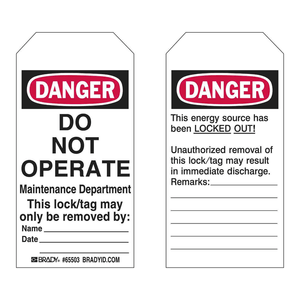 Étiquettes de verrouillage Brady Danger « Ne pas utiliser » pour la sécurité des équipements de maintenance - Product Image 1