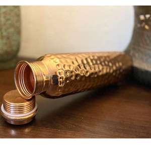 Ripple Texture Copper Water <b>Bottle</b> Mirror Finish Reusable Metal Hydration <b>Flask</b> Leakproof Drink <b>Bottle</b> Travel Friendly Use - Product Image 3