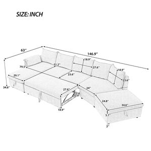 Divano Componibile a L da 370 cm con Letto Estraibile, Pouf Contenitore Mobile e Due Porte USB, Chaise Longue con Vano Portaoggetti - Product Image 2