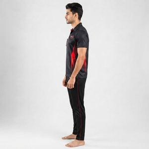 Uniforme de Cricket Negro y Rojo para Hombre, Ropa Deportiva Transpirable de Poliéster con Diseño de Rayas Diagonales, Precio Económico y Servicio OEM - Product Image 4