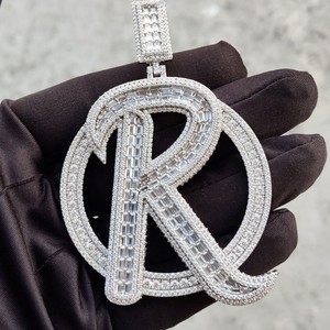 Pendentif Lettre Hip Hop en Argent 925 avec Diamant Taille Baguette et Moissanite Taille Ronde VVS pour Bijoux Personnalisés Bling Unisexe - Product Image 1