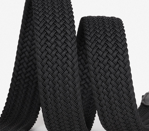 Cinturón Casual con Patrón de Espiga Trenzada, Hebilla de Acero, Diseño Elástico Negro Resistente - Product Image 5