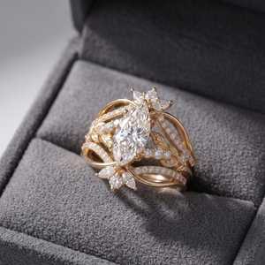 Anillo de halo con racimo de diamantes de corte marquesa de 2.01 quilates, cultivados en laboratorio, de oro amarillo de 14k, para ocasiones de aniversario, fiestas y eventos de lujo. - Product Image 2