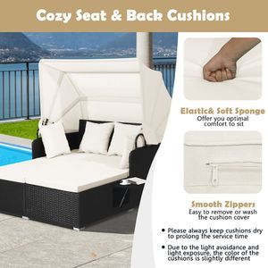 Lettino con Tettuccio Retrattile e Tavolini Laterali, Set di Mobili in Rattan per Esterni, Ideale per Gazebo e Pergole - Product Image 6