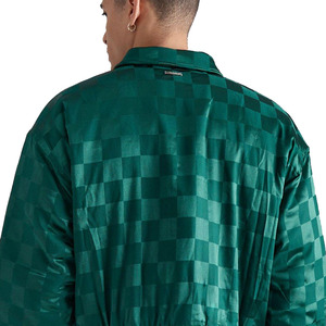 Chaqueta Bomber a Cuadros Verde para Hombre, Casual, con Cuello Camisero, Cierre de Botón, Prenda Exterior de Poliéster para Otoño - Product Image 3