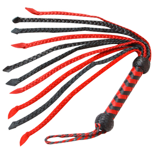 Red and <b>Black</b> Leather Whip Braided Handle with Knotted End - Product Image 1