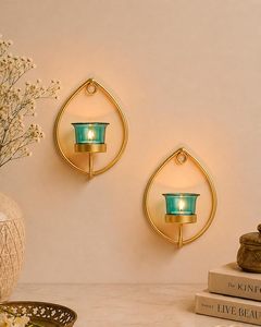 Handmade Gold Wall Mounted Tealight <b>Candle</b> <b>Holder</b> Decorative Metal Leaf Shaped Sconce wall mounted <b>candle</b> <b>holder</b> set of 2 - Product Image 5