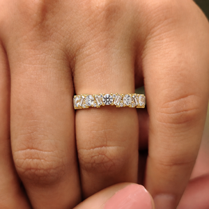 Anillos de media eternidad redondos y con corte baguette de oro amarillo, blanco y rosa de 14 quilates con diamantes cultivados en laboratorio, alianza de boda para mujer, joyería fina. - Product Image 2