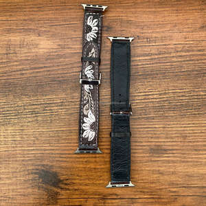 Vintage Style Hand <b>Tooled</b> Genuine Leather <b>Watch</b> Bands with Custom Floral Carving Plain <b>Strap</b> Design for Men &Women Smart <b>Watches</b> - Product Image 6