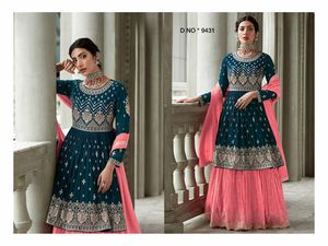 Qunoot ตู้เสื้อผ้าผ้าทอแบบไม่เย็บหรูหรา, ผ้า gealwar kameez faux georgette เย็บปักได้หลายแบบเรียงตามลำดับทำงานอินเดีย/ปากีสถาน - Product Image 5