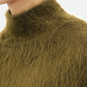 Pull à col roulé en laine/acrylique uni vert olive pour homme, manches longues, pull d'hiver, coupe régulière, séchage rapide, respirant - Product Image 4