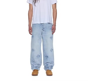 Top Trendiness <b>Men's</b> Lightweight Casual Pants Embroidery Design High Fashion Baggy <b>Jeans</b> Woolen Fabric Acid Wash <b>Drawstring</b> - Product Image 6