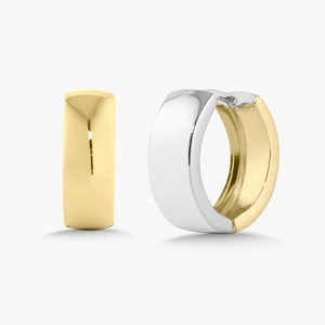 Two Tone Hinged Huggie <b>Hoop</b> <b>Earrings</b> 14K <b>Solid</b> Gold 15 mm Reversible Minimalist Chunky Solitaire Everyday Fine Jewelry Wholesale - Product Image 1