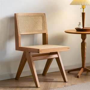 Silla de Comedor Moderna de Madera Maciza y Ratán con Asiento y Respaldo de Mimbre Tejido, Silla Lateral Nórdica sin Brazos para Comedor, Cafetería y Hotel - Product Image 3