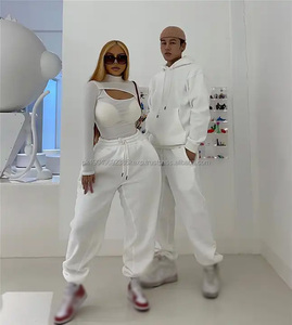 Conjunto de Sudadera con capucha de lana con cremallera de dos piezas personalizada para hombre para invierno Fitness Joggers pantalones transpirables de secado rápido Sudadera con capucha bordada - Product Image 4