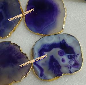 Hot Selling Silver or Gold Trimmed Blue <b>White</b> Green Agate Holder <b>Coasters</b> Carved Gemstone Technique - Product Image 3