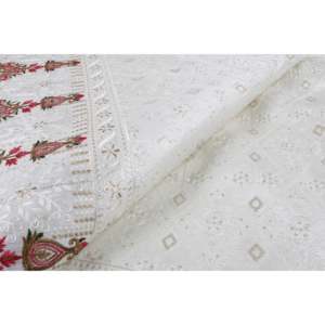 Tela de Satén Semiseda Bordada para Damasco Floral Blanco Hueso de 58 Pulgadas de Ancho Multicolor por TFAB SEMI - Product Image 2