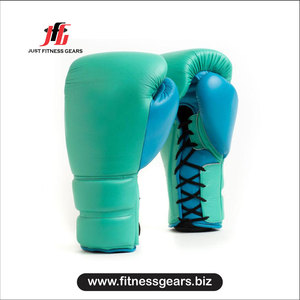 Gants de boxe Just Fitness Gears en PU, avec lacets, pour adultes, respirants, couleur vert-bleu - Product Image 1